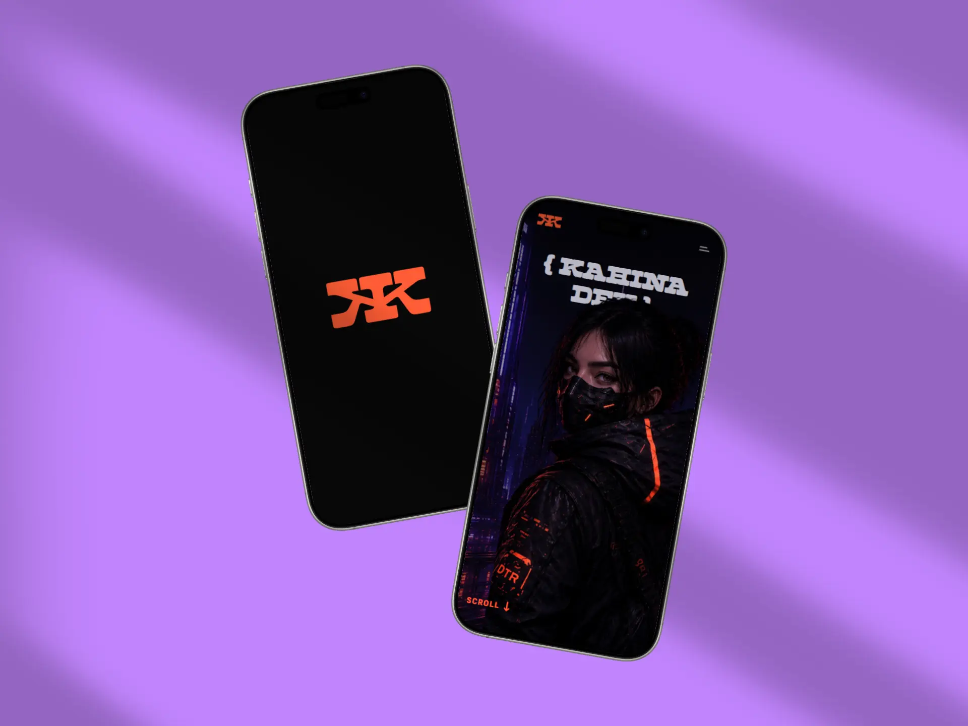Mockup de deux iPhones présentant le portfolio KahinaDev